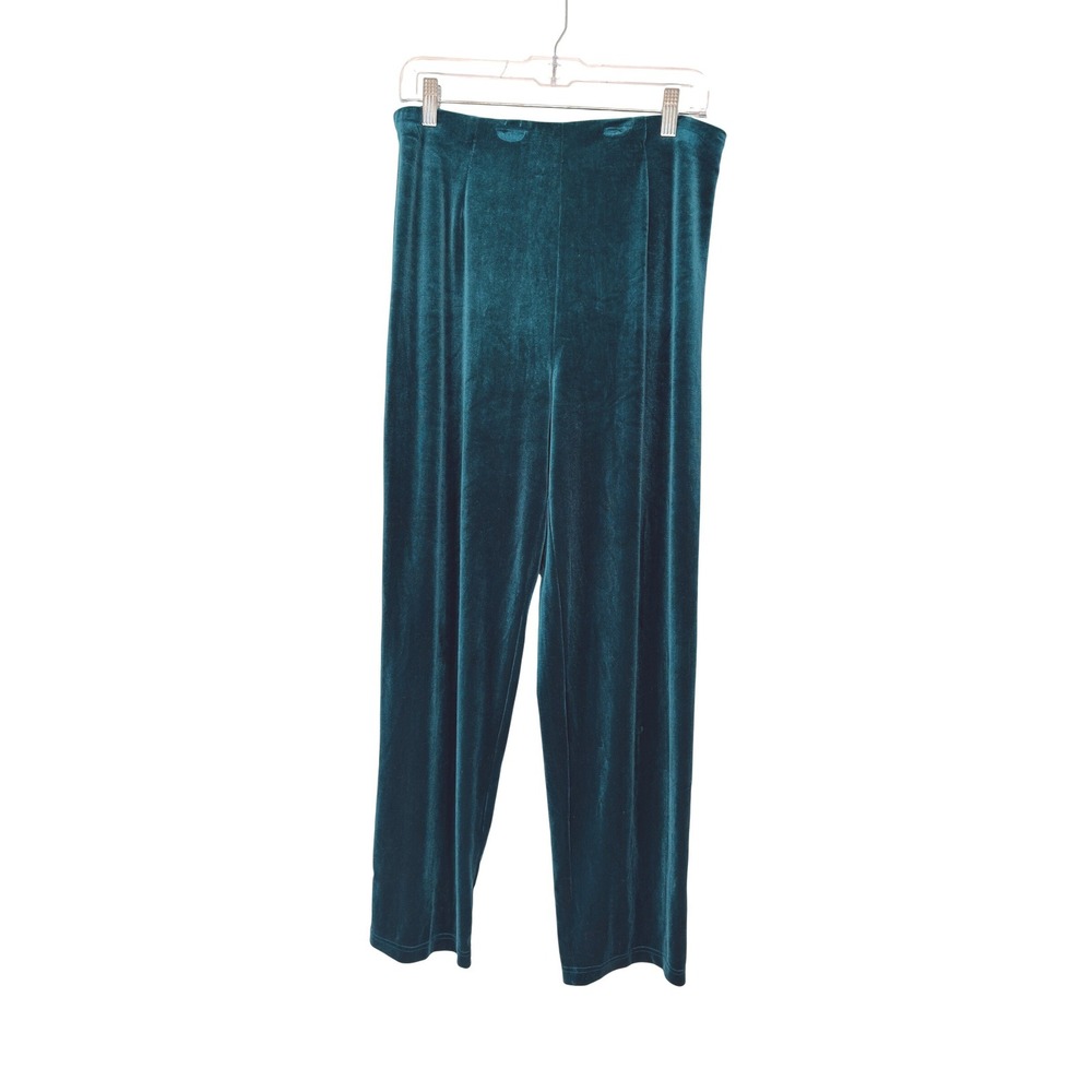 Women's Velvet Pants Teal Pull On Stretch Straight Leg Whimsigoth Casual‎ Medium
